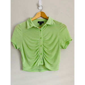Wet Seal Y2K Lime Green Ruched Crop Top - Size Medium